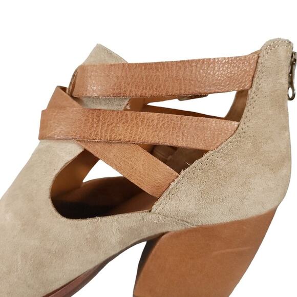 Kork-ease Stina Boots Leather Strappy Heeled Booties Taupe Beige Cutout Fall - Picture 8 of 13